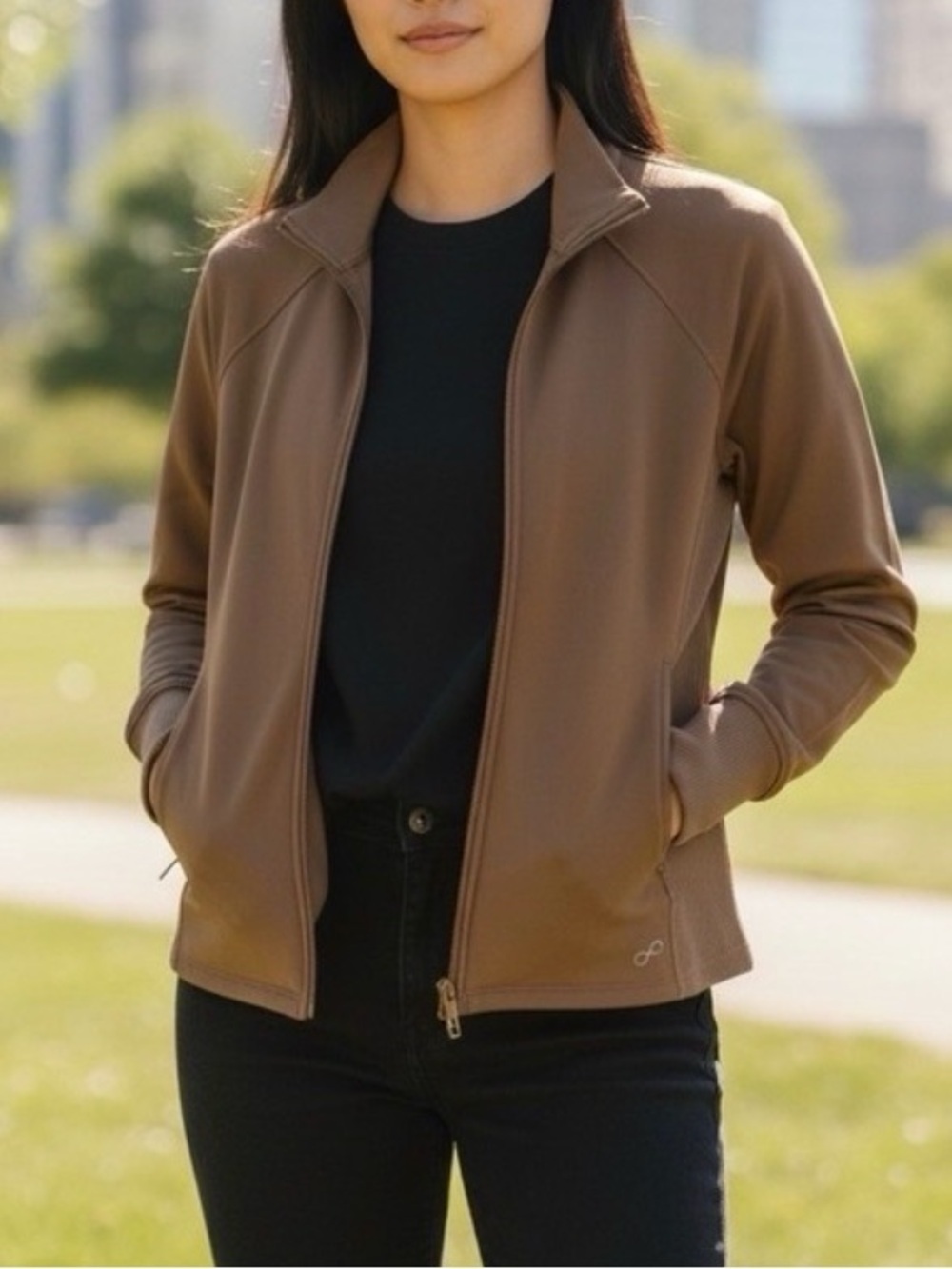 Freely Women's Haven Luxe Full Zip Athletic Jacket, Brown Small